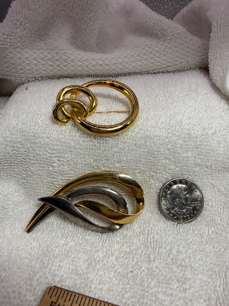 TwoTone Gold  Silver Tone Wave Brooch  Abstract Gold Tone Brooch